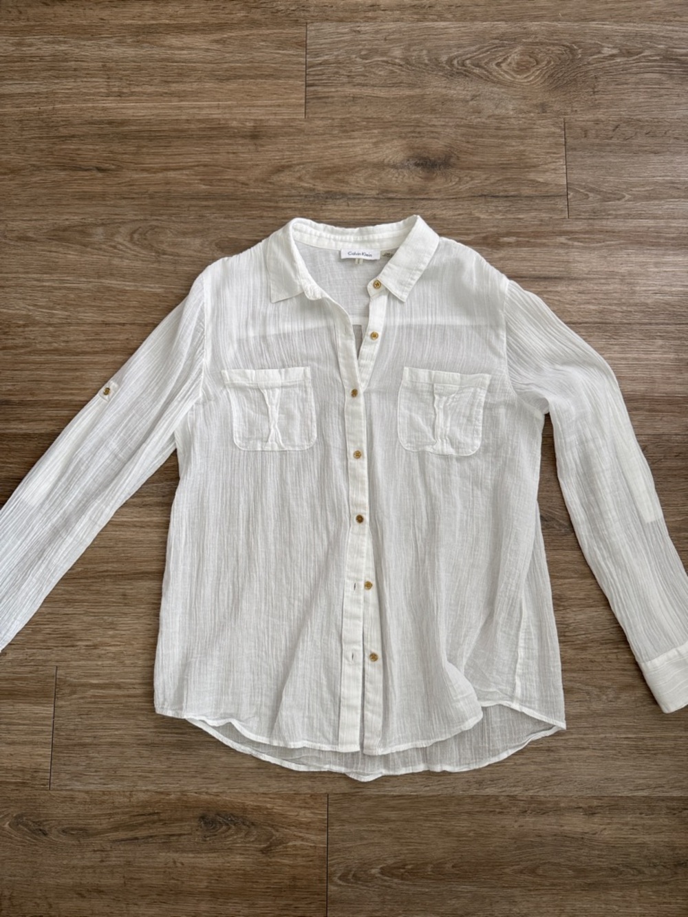 Calvin Klein White Lightweight Button Down Shirt Small Casual Summer Top